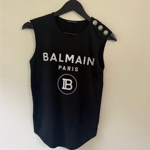 Balmain Authentic Cotton Black Logo Button Embellished Top. Size XXS. Like New